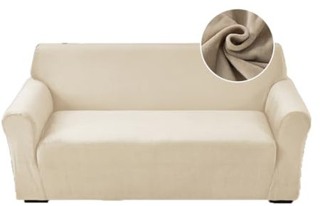 Highdi Stretch Sofabezug 2 Sitzer, Samt Élégant Waschbare Haustier-Sofa-Möbelbezüge Couchhusse Elastisch Weich Sofahusse für Wohnzimmer (Khaki,2 Sitzer)