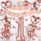 Deko 1. Geburtstag Mädchen, Rosegold Luftballon 1. Geburtstag, Happy Birthday Girlande und Schmetterlinge Deko, Roségold 1 Jahr Mädchen Deko Geschenk
