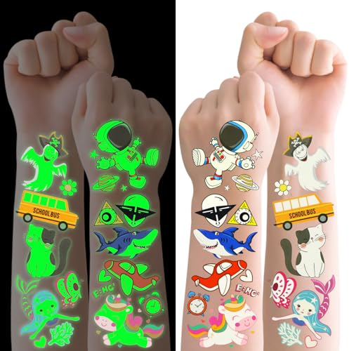 Quelcc Tatuaggi per Bambini, 380(30 Fogli) Luminosi Tatuaggi Temporanei Bambini, Unicorno/Dinosauro/Sirena, Gadget Compleanno Bambini Regalini Fine Festa Compleanno per Feste Compleanno Bambina