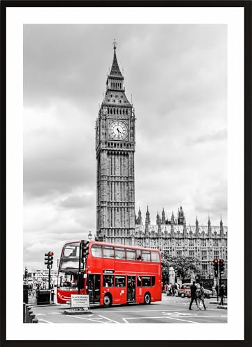 HUBDECO Bild Wanddekoration Poster - Hochwertiges Poster gedruckt auf 200g/m2 Posterpapier - Tolle Zimmerdekoration - Schlafzimmer Bilder - Ohne Ramen - 70x50cm - Big ben london