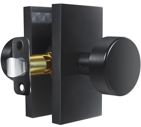 Newlaking Matte Black Zinc Alloy Passage Door Knob, Round Lever Handle with Rectangular Backplate, Hallway Closet Bedroom Bathroom Interior Hardware, 1 Pack