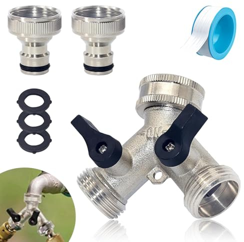 LURNODY Distributeur En y à 2 Voies Robinet Exterieur Adaptateur Robinet Tuyau Arrosage Robinet Double Machine A Laver, pour Raccords de Dérivation de Robinet de 3/4 (Argent)