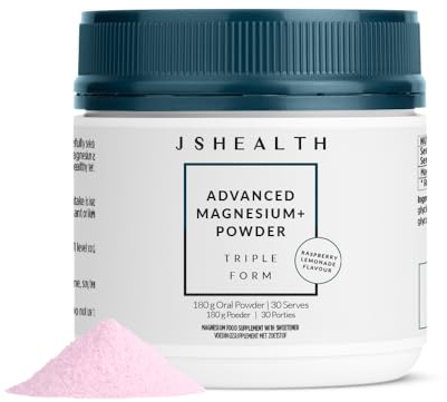 JSHealth Vitamins Advanced Magnesium+ Powder- 3 Bioavailable Forms | Magnesium Glycinate & Citrate for Muscle Relaxation, Supports Nervous System Health, 3 Bioavailable Forms, 400 mg/Serving