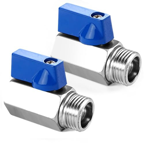 2 Stück 1/4 Zoll Mini Kugelhahn, 1/4 AG x 1/4 IG Kugelventile, G1/4 Zoll Messing Mini Kugelhahn Absperrhahn, Absperrschalter mit Blau Griff, Ballonhahnschalter DN8, für Wasser Öl Gas