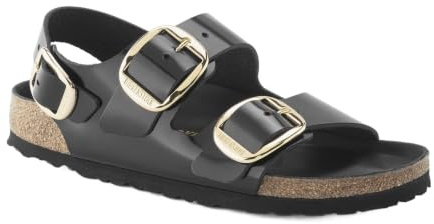 Birkenstock Unisex Milano Big Buckle Natural Leather High Shine Black Sandalen 41 EU