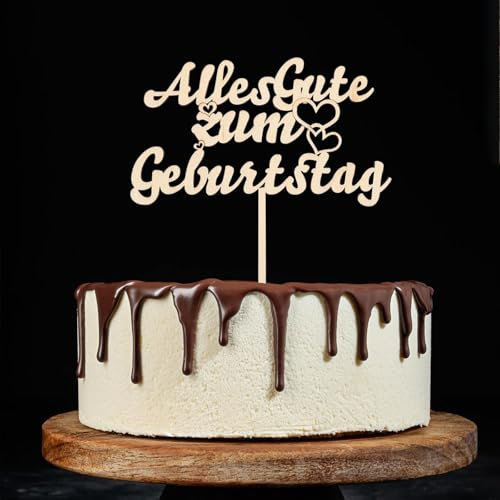 Gleevio Happy Birthday Tortendeko,Holz Cake Topper Geburtstag,Alles Gute zum Geburtstag Torten Deko,Happy Birthday Cake Topper,Kuchen Deko Geburtstag für Mädchen Jungen Frauen Mann,Größe 16x 20cm