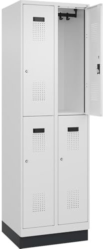 C + P Möbelsysteme C+P | Doppelstock-Spind Evolo Plus | 2 Abteile | verkehrsWeiß | B 600 mm | mit Bodensockel | Zylinderschloss