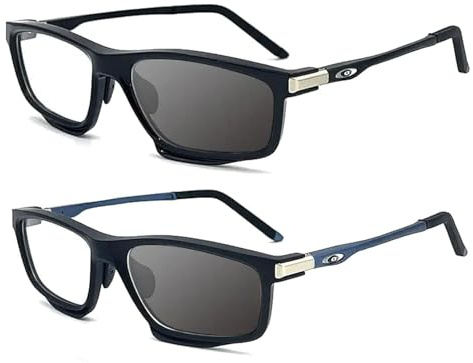 Sport Outdoor Aluminium Magnesium Ultraleicht Farbwechsel Multifokale Lesebrille, Anti Blaulicht Brille (4.0 x,Black+Blue)