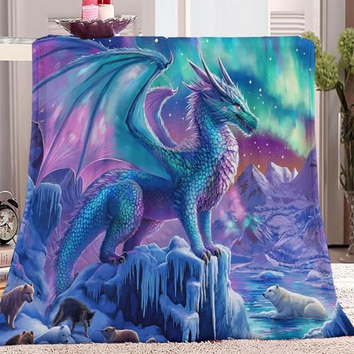 Kuscheldecke Fantasie Drache Tiere Bunt, Flauschig Weich Warm Drucken Personalisierte Decke,Kuscheldecke für Tagesdecke Decke Sofa Bett und Picknickdecke 150 x 200 cm