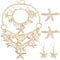 GlamRays Frauen Meerjungfrau Kostüm Schmuck Set, Meerjungfrau Accessoires mit Sternfisch Muschel Halskette Armreif Haarclip Ohrringe (Gold)