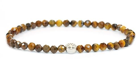 LAKADA Bracelet en véritable pierre précieuse avec perles à facettes de 4mm et arbre de la vie en acier inoxydable- différentes longueurs
