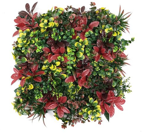 Well Home Jardín Vertical Artificial, Panel de Seto 100x100cm, para decoración Interior y Exterior En Colores Rojos y Verdes para decoración Natural