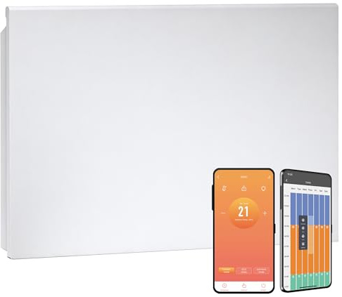 Lyndo WiFi Electric Panel Heater/Convector Radiator, Wall Mounted, Splash Proof, With Timer, Thermostat, Voice Control, Modern (White, 1250W)