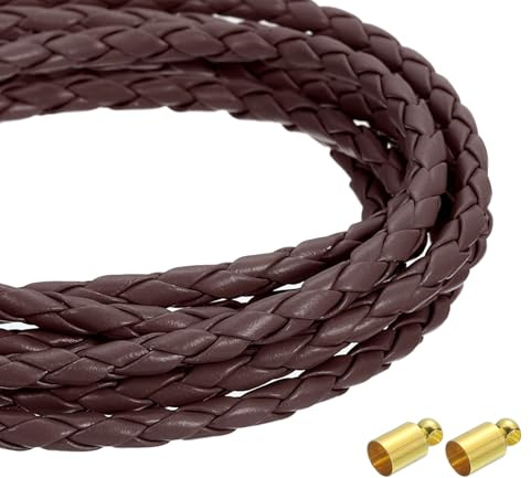 QUARKZMAN 4mm 2,19 Yards Geflochtene Lederkordel Geflochtene Lederschnur Lederbänder Rundes Lederband für Schmuckherstellung Binden Halsketten Dunkelbraun