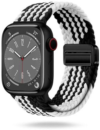 ONEFLOW Casual Loop Kompatibel mit Apple Watch 3 (42mm) Geflochtenes Armband Elastisch, Textil iWatch Armbänder Damen Herren, Sport Nylon Stoff Band Verschluss Magnetisch, Monochrom