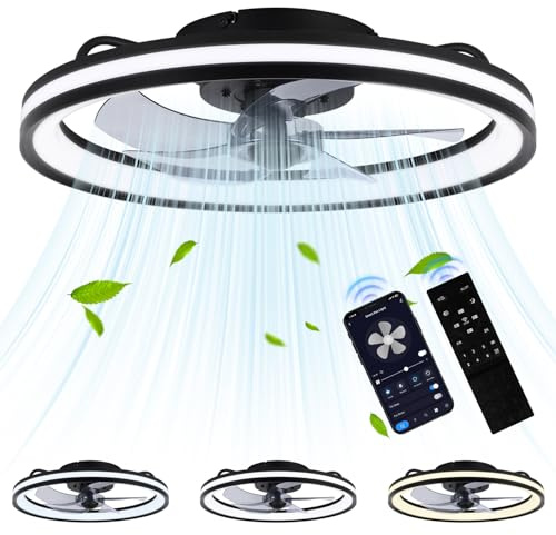 Joparri Ventilador de techo con iluminación y mando a distancia Ø50 cm, lámpara de techo inteligente LED, 3 temperaturas de color y 6 marchas, temporizador de verano e invierno, para salón, dormitorio