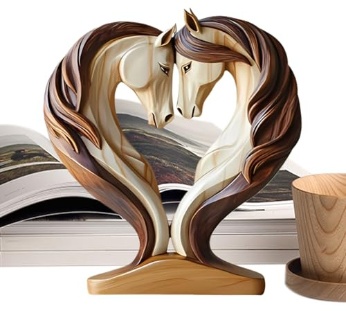 Kustimantu Pferdestatue | Holzpferd Deko Für Schreibtisch - Künstlerische Tierskulptur In Kuschelpose Für Kinderzimmer, Ausstellungshalle, Esstisch, Und Wohnbereich