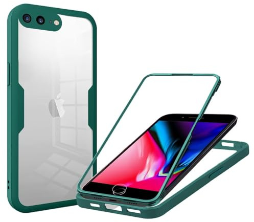 Case für iPhone 7 Plus/iPhone 8 Plus Hülle mit eingebautem Panzerglas Displayschutz und Kamera Schutzfolie [9H HD], 360 Grad Handyhülle Ganzkörper Stoßfeste iPhone 7 Plus/iPhone 8 Plus Case - Grün