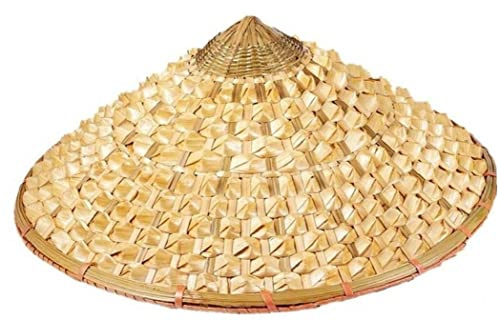 HIFRQVVC Rice Hat Chinese Oriental Conical Bamboo Hat, Bamboo Coolie Straw Hat Japanese Vietnamese Conical Farmer 42x15cm