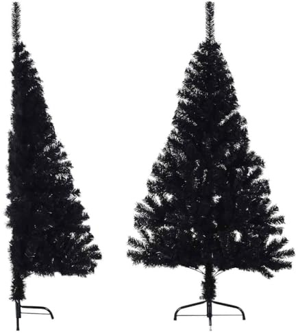 ACAGALA Albero di Natale artificiale nero da 150 cm a metà parete, Mezzo Albero di Natale da parete, Abete con supporto, Albero di Natale Albero decorativo Albero artificiale con rami in PVC