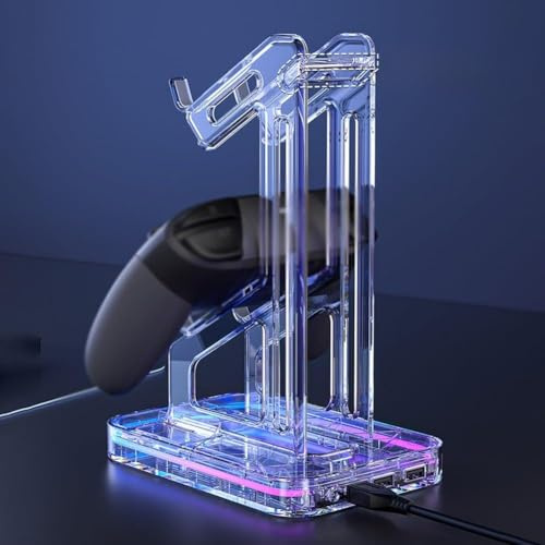FUANA Acryl-Gamecontroller-Halter für PS5, Xbox, Switch, PS4, PS3, PS2, transparenter Ständer mit RGB-Design, 20 x 14 x 10 cm Kopfhörerkabel