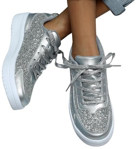 TBloevwlh Glitzer Sneaker Damen Silber Pailletten Halbhoch Damenboots Party Factory Schuhe Für Und Herren Designer Turnschuhe Karneval Plateau Funkelnde Bling Shiny Dressy Bedazzled Hochzeits Walking