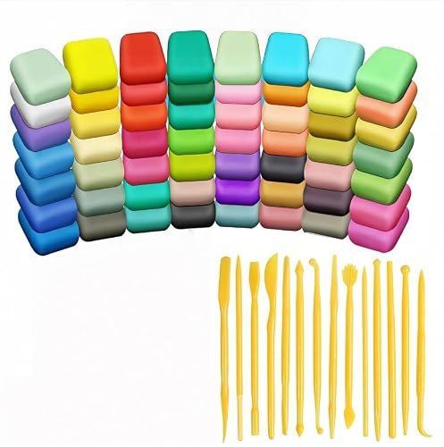 Air Dry Clay Set - 56 Farben Modelliermasse mit 14 Modellierwerkzeugen - Ungiftig, Weich und Superleicht DIY Clay Kit für Kinder & Erwachsene - Ideal für kreatives Basteln, Geschenke, und pädagogische