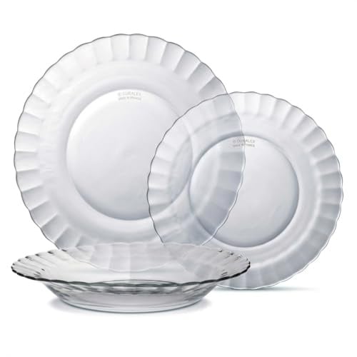 DURALEX | Vajilla Completa 4 Personas 12 Piezas Vidrio Templado Ultraresistente, Apta Microondas y Lavavajillas - Vajilla Duralex de Vidrio con Diseño Elegante y Duradero