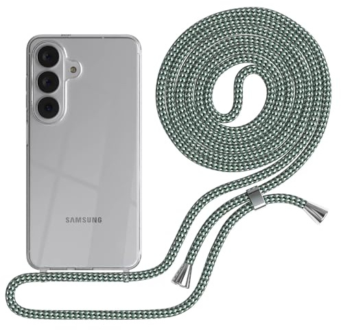 EAZY CASE Handykette kompatibel mit Galaxy S26 Handyhülle mit Umhängeband, Handykordel mit Schutzhülle, Silikonhülle, Hülle Band, Stylische Kette für Smartphones, Hell Grün Camouflage - Clips Silber
