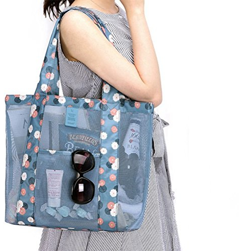 VORCOOL Frauen-Süßigkeit-Blumen-Klare Transparente Handtaschen-Schulter-Gemüse-Taschen-Strand-im Freienreise-Aufbewahrungstasche (Himmel-Blau)