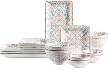 MÄSER Nantes - Vajilla (porcelana), color gris y rosa