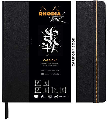 Rhodia 116117C - Skizzenbuch Carb'on Book, 56 Blatt, blanko, schwarz, 120g, 21 x 21 cm, Hardcover mit Kunstleder, Schwarz, 1 Stück