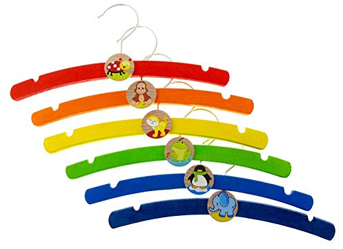 Hess Holzspielzeug 13362 - Set de cintres en bois, avec des motifs d'animaux, 6 pièces, fait main, pour suspendre les vêtements de bébé et d'enfants, environ 26 x 12 cm large