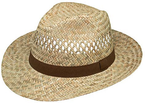 HatBee Sombrero de paja de ventilación Bogart – Clásico, ligero sombrero de verano con ala ancha curvada en paja 100% natural con ventilación, naturaleza, 62-63