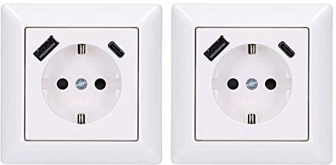 Jung SCHUKO USB-Steckdose Typ AC (3A) Komplett-Set Serie AS: 2x Steckdose A152015CAWW und 2x 1-fach Rahmen AS581WW Alpinweiß