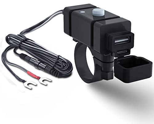 iMESTOU Motorrad Telefon Ladegerät Kit 18W Ring Terminal auf USB C 3.0A Schnellladung Dual USB QC 3.0 Lenker Handy Ladeadapter Schalter & Sicherung für 12V/24V Motorräder