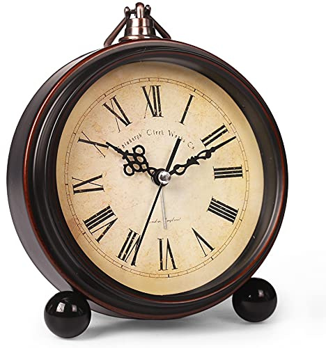 Batterie-Wecker, Vintage-Retro-Wecker mit Nachtlicht, hängbar, super leise, nicht tickend, analog, kleine Tischuhr für Schlafzimmer, Nachttisch, Schreibtisch, Regal