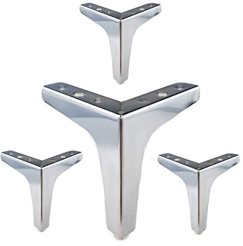 Eidoct 5.3 / 13.5cm Furniture Legs,Modern Style Furniture Sofa Legs Metal Silver Triangle Feet for Table Cabinet Cupboard Sofa, Polished Chrome