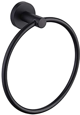 Bathroom Towel Ring, Towel Holder Black, Stainless Steel Bath Towel Rack, Hanging Towel Hanger Hand Towel Ring, Wall Mounted Towel Hanger with Fixing Accessories, Black