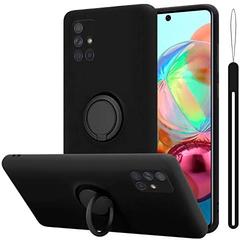 Cadorabo Coque compatible avec Samsung Galaxy A51 4G / M40s en LIQUID BLACK - Etui pour Téléphone Portable en Silicone TPU Souple avec Anneau - Coque en Silicone Ultra Slim Soft Back Cover Case Bumper