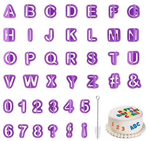 Cookie Cutters Small Icing Letter Alphabet Number Cutter for Biscuit Cake Fondant Decoration 40pcs (Purple)