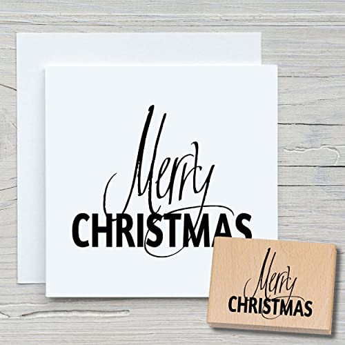 NEWSTAMPS Stempel Merry Christmas 05 Motivstempel aus Holz & Gummi zum Karten und Geschenke basteln, Holzstempel für Weihnachten, Weihnachtskarte, Advent, Scrapbook, Textilstempel, Deko, Freunde
