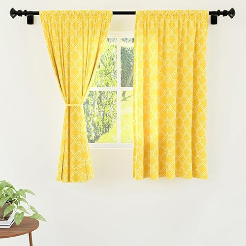 Encasa Homes Caja de CASA de poliéster Impresa Window Cortinas semitransparentes con Corbata Trasera 4.5 ft, Yellow Trellis - 2 Paquete: no restringir y Lavar en la Lavadora