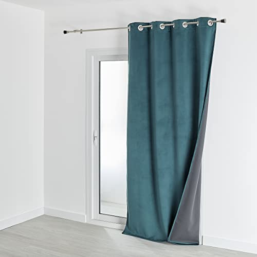 HomeMaison.com Thermo-Verdunkelungsvorhang, Samtvorhang, gefüttert, Fleece, Pfauenblau, 135 x 280 cm, Ösenvorhang, silberfarben, Blickdicht, für Fenster