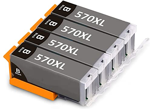 570 XL Schwarz Patronen Kompatibel für Canon PGI-570 PGI-570XL PGBK für PIXMA MG5750 TS5050 MG6850 TS5055 TS5051 TS6050 MG6852 TS6051 TS6052 MG6853 TS5053 MG5753 MG6851(4er-Pack)