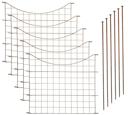 ESTEXO Edelrost Teichzaun Set aus Metall Rost 11-teilig Zaunset Gartenzaun Steckzaun Zaun mit 5 Gitterzaun Elementen Unterbogen