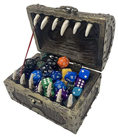 Grinning Gargoyle D&D Dice Box - Wood and Metal Effect Mimic Chest - Container Holds up to 6 Sets of Polyhedral Die – DnD Dice Storage Case - Dungeons and Dragons Fantasy Roleplaying Accessory Gift