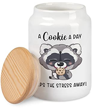 Tachinedas Kreativshop Keksdose Waschbär A Cookie A Day Keeps The Stress Away mit Holzdeckel für Plätzchen