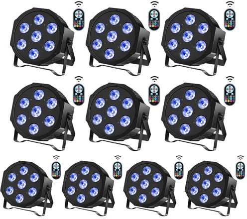 DELIBANG 10PCS RGBW LED Par Strahler, 7 LED Par Scheinwerfer Bühnenlicht Partylicht Lichteffekte mit Fernbedienung für Disco DJ Party Hochzeit Weihnachten Haloween