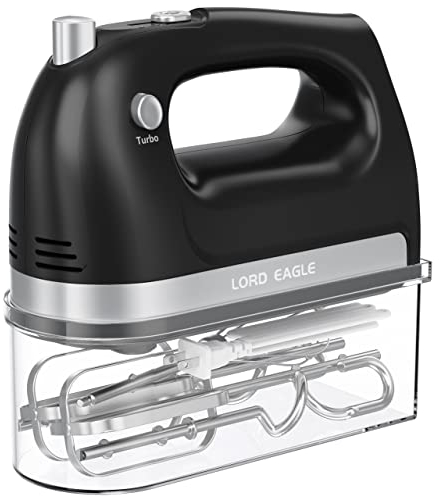 Lord Eagle Hand Mixer Electric Whisk, 400W Power Handheld Mixer for Baking Cake Egg Cream Food Beater, Turbo Boost/Self-Control Speed + 5 Speed + Eject Button + 5 Accessories Black